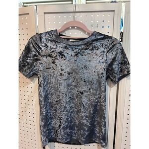 Occasion Crushed Velvet Short Sleeve Top Metallic Shimmer Casual Evening Small